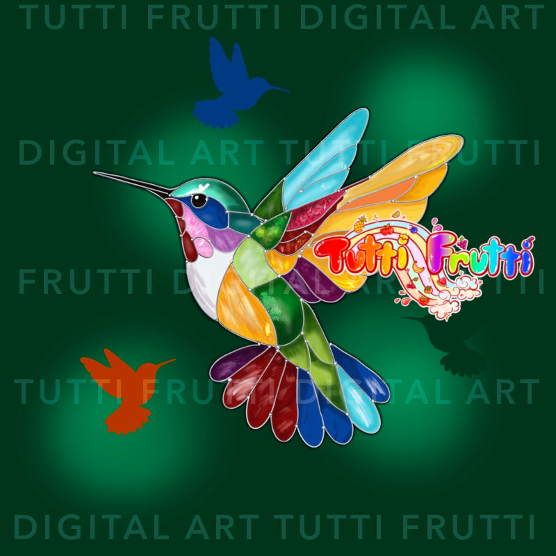 Stained Glass Hummingbird - PNG