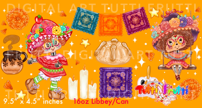 Berry Dia De Muertos 16oz Libbey - PNG