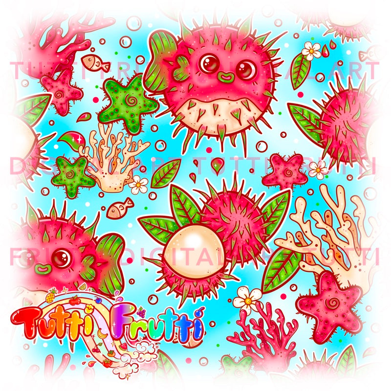 Rambutan Pufferfish - Seamless