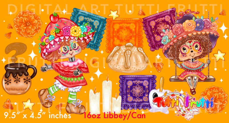 Berry Dia De Muertos 16oz Libbey - PNG