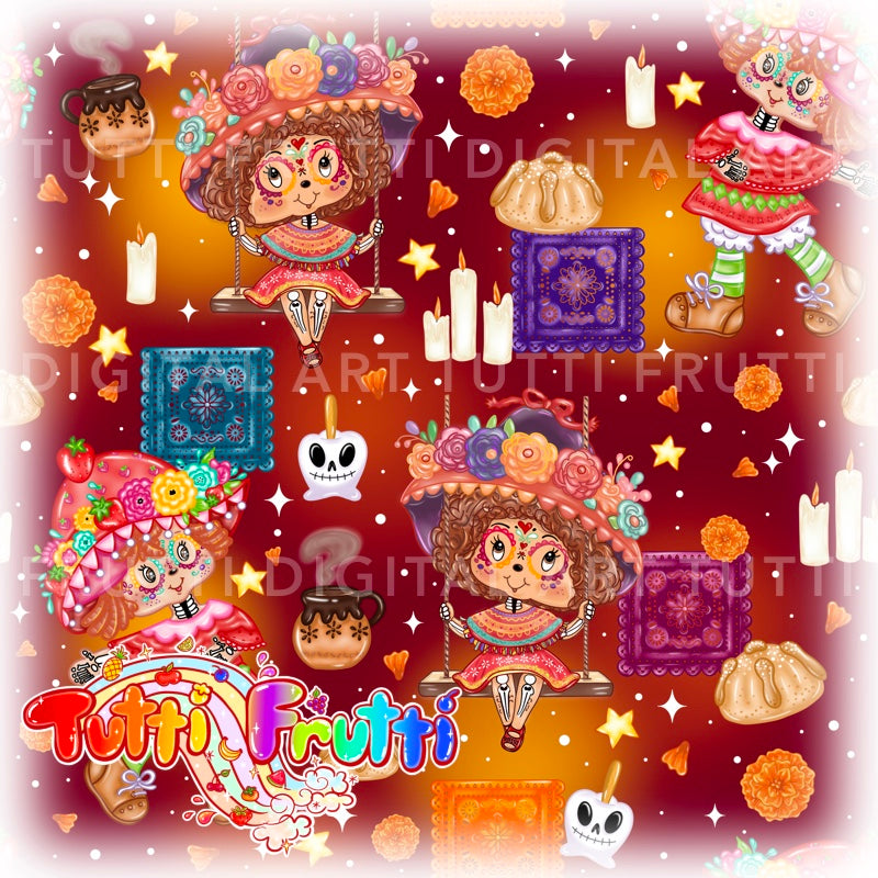 Berry Dia De Muertos - Seamless
