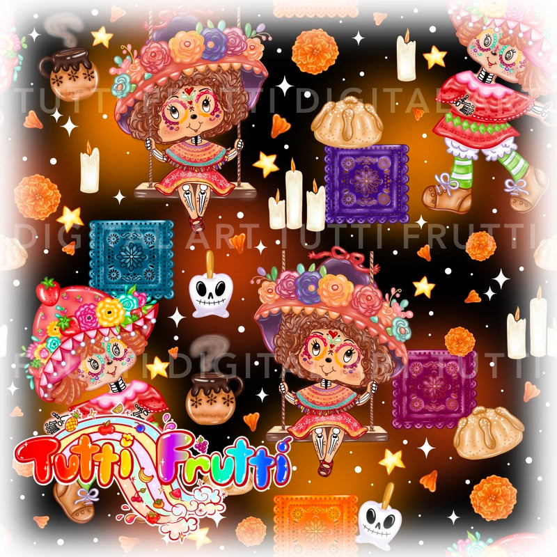 Berry Dia De Muertos - Seamless